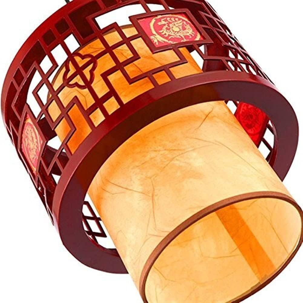 Chinese Style Antique Solid Wood Chandelier, Dining Room Living Room Lamp, Classical Lamp Teahouse Retro Elegant Chandelier (Color : Red)