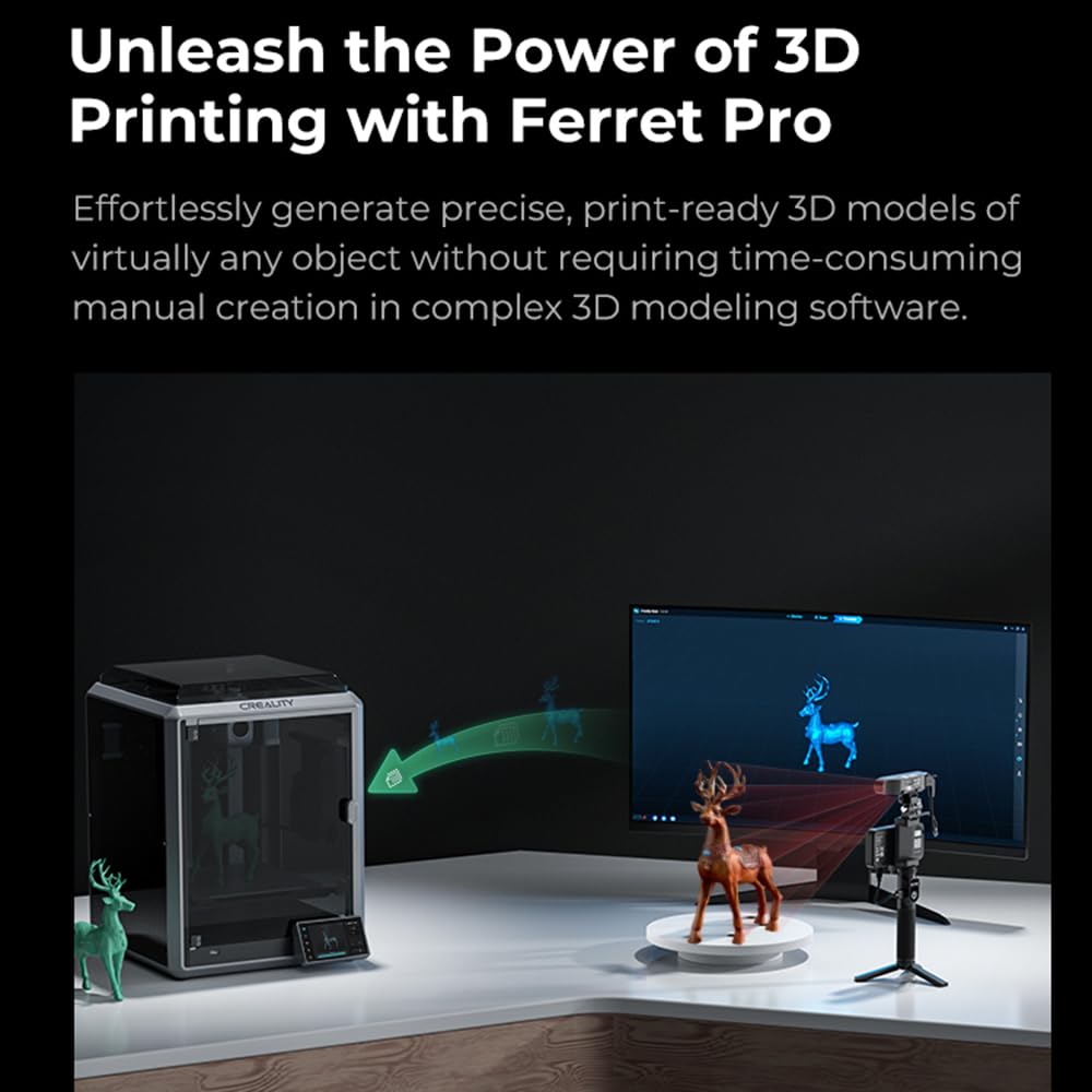 Walmeck CR-Scan Ferret Pro 3D-Scanner tragbar handgehalten mit Anti-Shake Tracking 0.1mm Genauigkeit WiFi6 30fps Scanrate für Anfänger und Profis