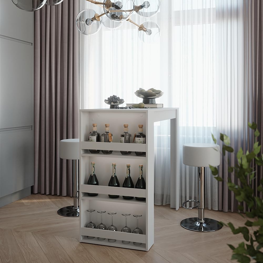 Vicco Juego de Mesa de Bar Repose, Blanco, 57 x 117 cm con 2 taburetes de Bar, utilizable como Mesa Alta para Cocina o Comedor