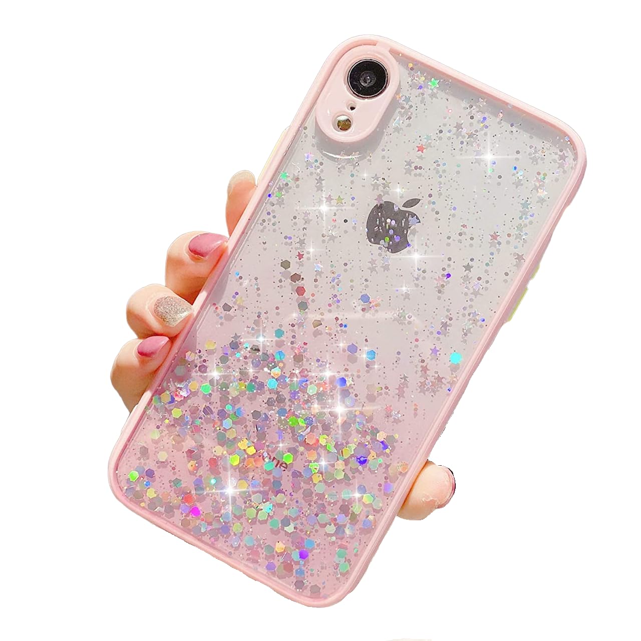 VONZEE® Case Compatible with iPhone XR (6.1 inch), Non Moving Glitter Cover for Girls & Women Soft TPU Shockproof Anti Scratch Drop Protection Cover (Pink)