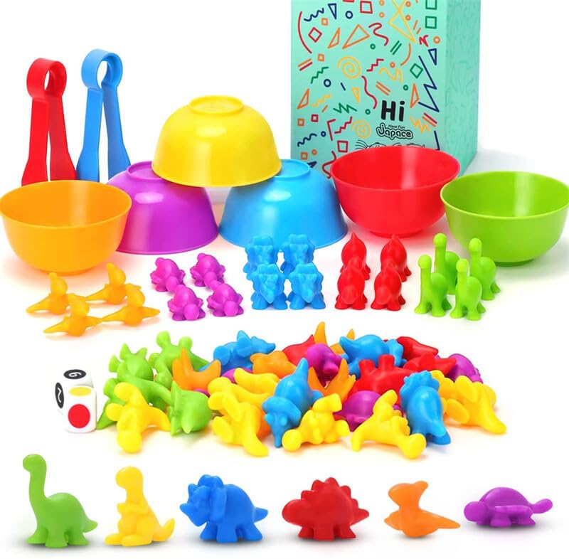Rainbow Counting Dinosaurs Toys for Toddlers, 58Pcs Montessori Sorting and Matching Games, Fine Motor Skills & Color Recognition Math Manipulatives, Educational Gift for Kids Age 3 4 5+ Years Old