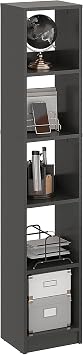Komto Tall Bookcase Anthracite   Narrow Book Shelf 30 cm Wide, 5 Tier Bookshelf, Slim Cube Storage Unit | LAKO 156 x 30 x 24 cm