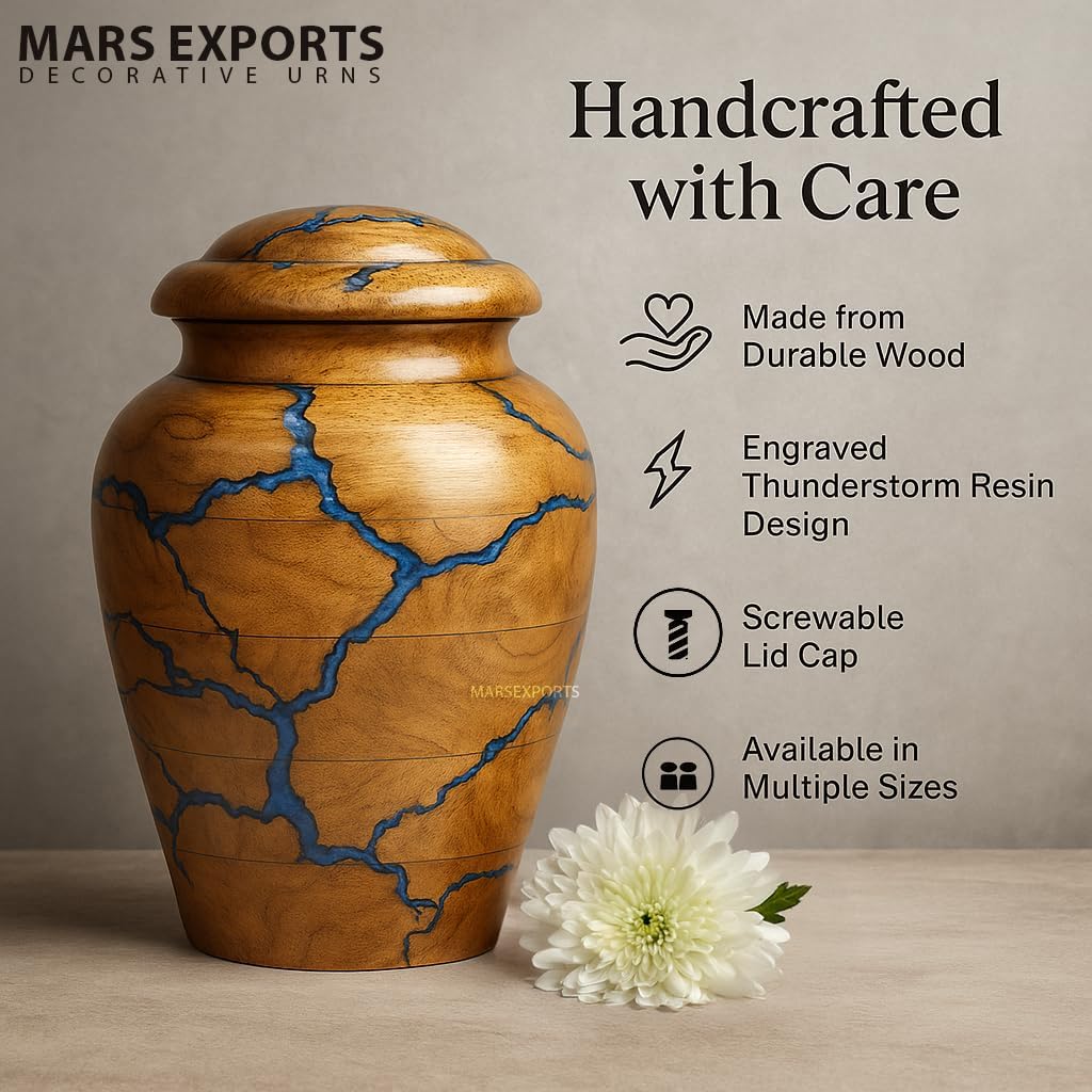 Handcrafted Wooden Urn for Human Ashes Adult Male - Small Decorative Urn for Ashes for Women & Men - Funeral & Burial Urn - Holds Up to 80lbs (Medium)