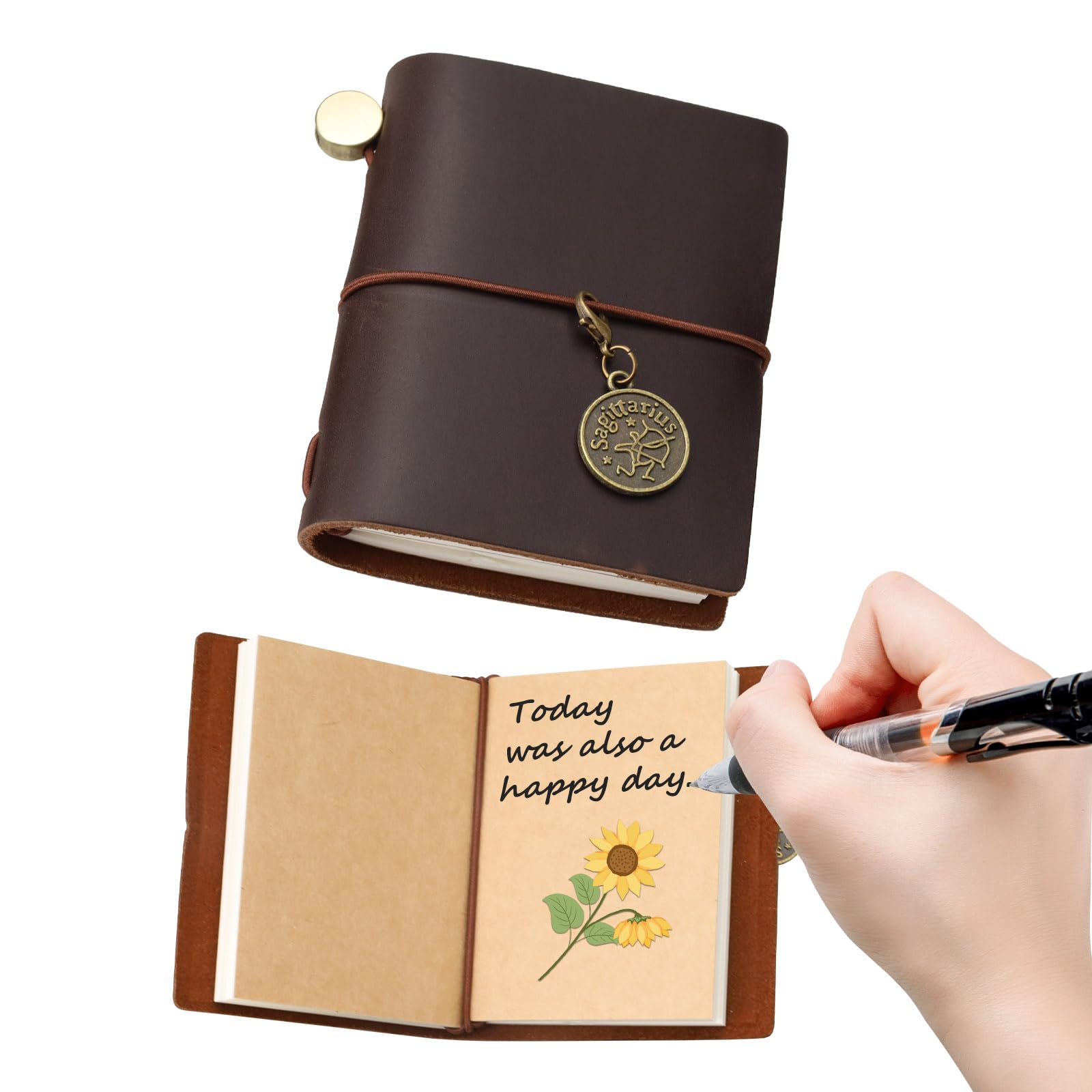 Yitexin Small Pocket Leather Bound Journal Notepad, 2.6'' x 3.3''/6.8 x 8.5 CM Mini Refillable Journal with 2 Refills, Blank Vintage Notebook Sketchbook for Travel Women Men Writing (Dark Brown)