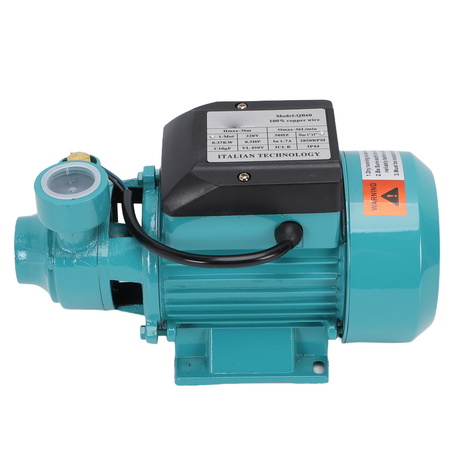 Walfront Bomba Centrífuga Bomba de Agua de Aumento de Presión de Agua Autocebante 0,5 Caballos de Fuerza 36 M Elevación Alta 36 LPM Caudal QB60 para Riego Agrícola
