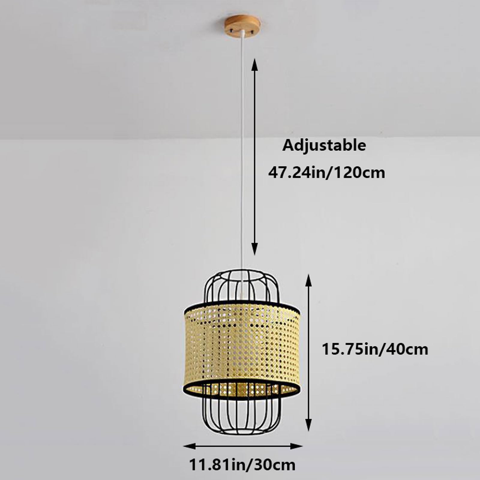 Lámpara colgante minimalista de ratán para dormitorio, metal para isla de cocina, casquillo E26, cabezal único ajustable, lámpara de araña para sala de estar, adecuada para áreas de fregadero