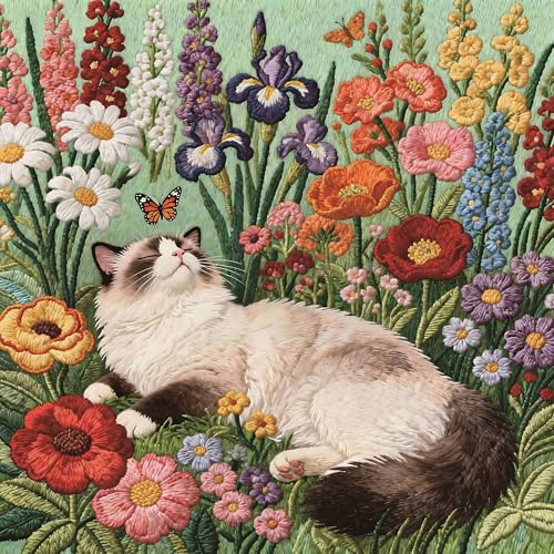 Puzzle for Adults 1024 Pieces,Flowers Floral Garden Cat Jigsaw Puzzle - image 1