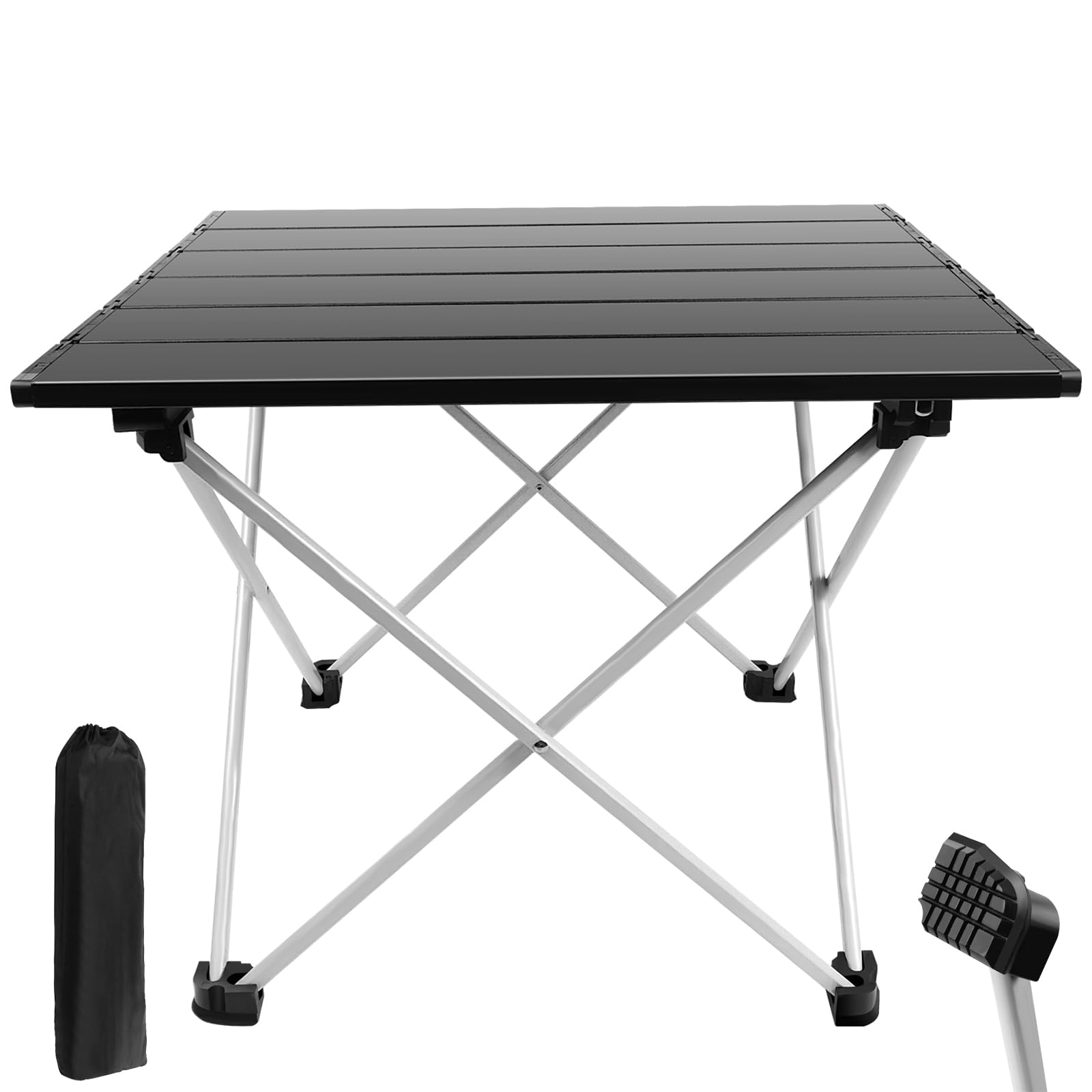 Portable Folding Camping Table Small Compact Picnic Aluminum Camp Table with Carrying Bag, Anti-slip Rubber Feet, Fold Up Outdoor Trestle Table for Picnic, Cooking, Beach, Hiking, Fishing