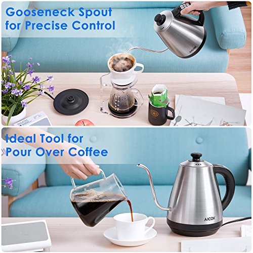 Aicok Electric Kettle [Upgrade] Electric Gooseneck Kettle with Temperature Control 104°F-212°F, Pour Over Coffee Kettle 1.0L Full Stainless Steel Interior & LED Display, Fast Tea Kettle 1000W - Thumbnail 2