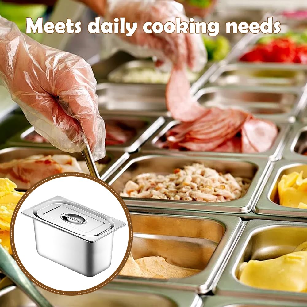 Gastro - Set di 3 vassoi rettangolari, contenitore GN in acciaio inox con coperchio, contenitore per alimenti (17,5 x 11 x 10 cm)