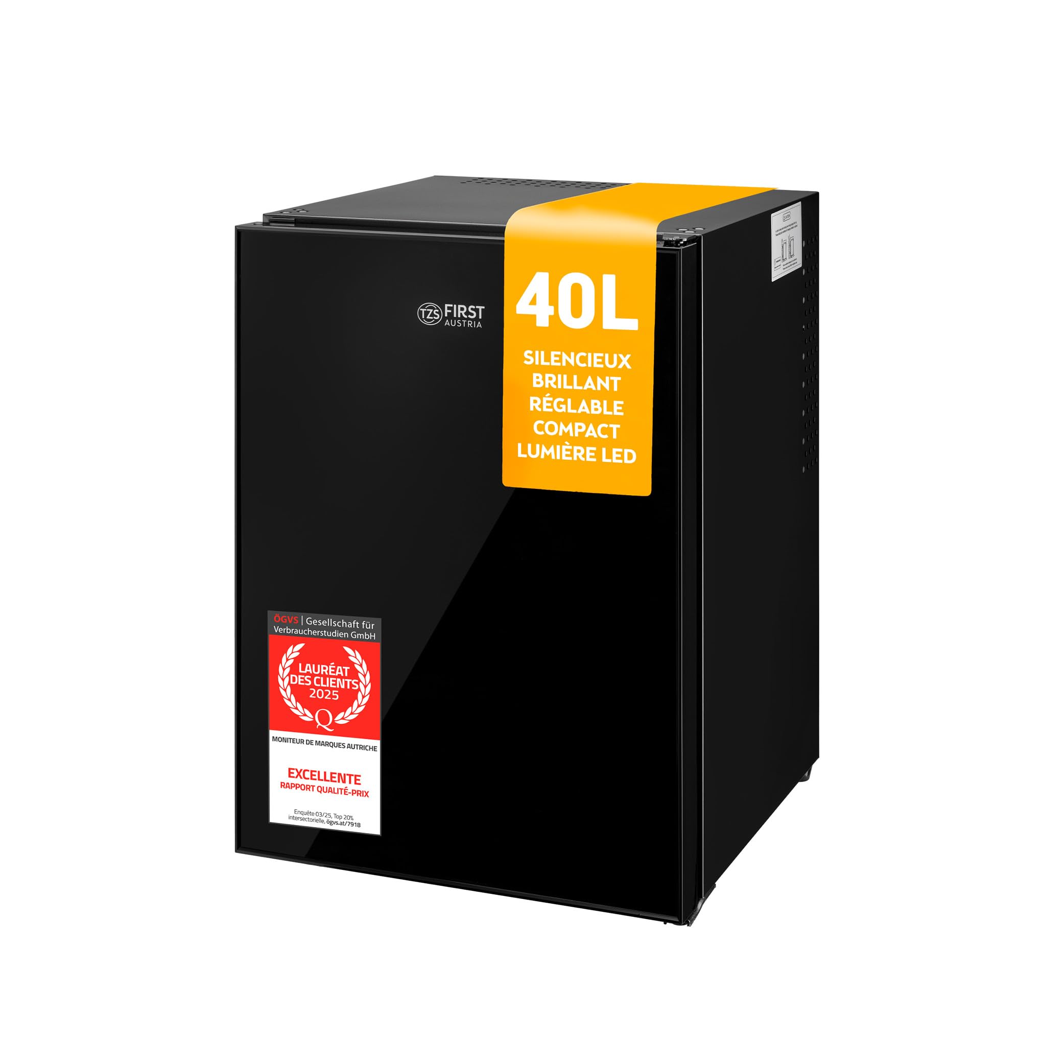 TZS First Austria Mini réfrigérateur 40L silencieux porte réversible lumière intérieure minibar camping bureau chambre hôtel