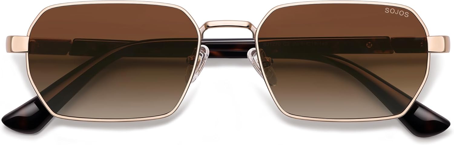 SOJOS Retro Rectangle Polarized 90s Sunglasses for Women Men,Trendy Narrow Hexagon Square Shades SJ1270 - Image 2