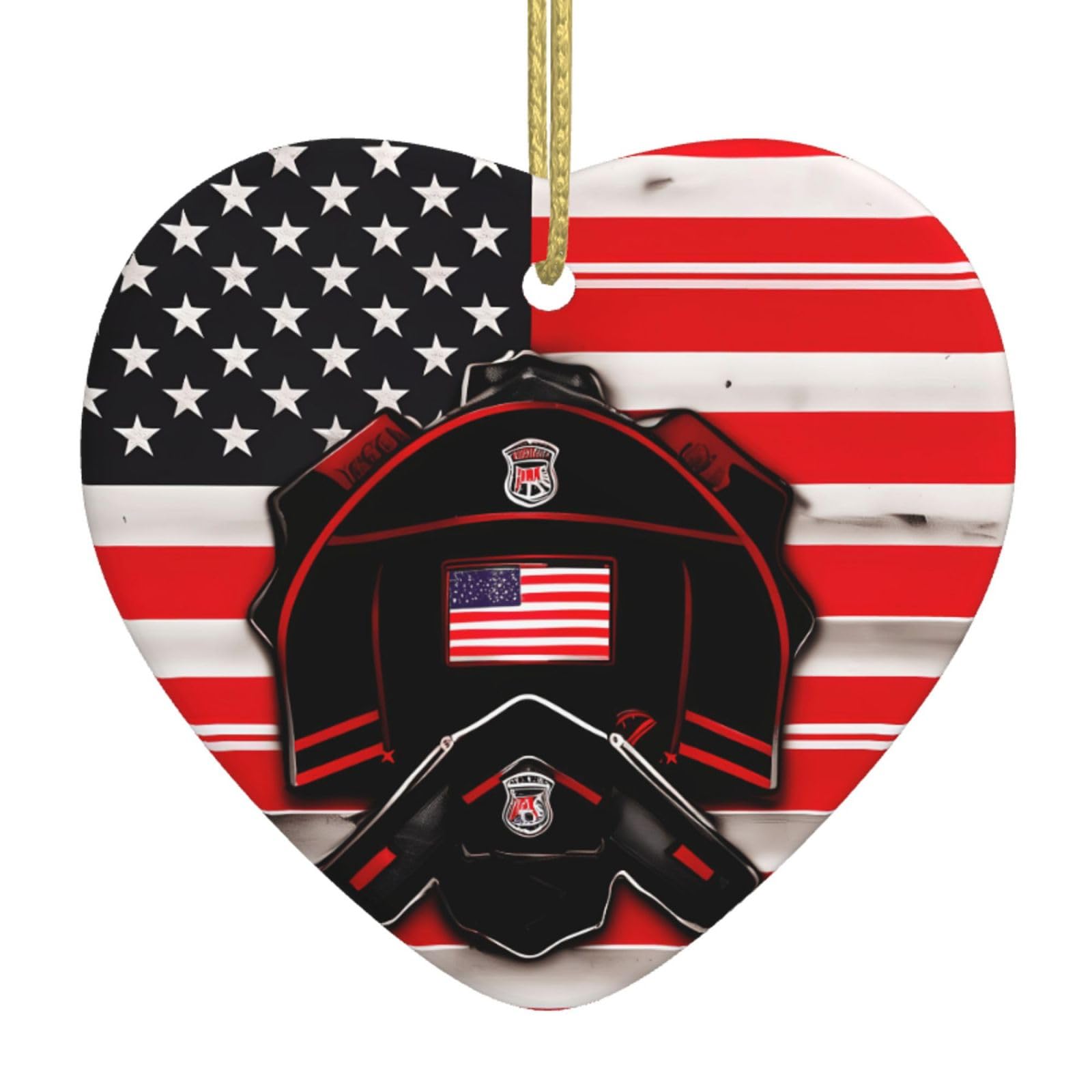 Nbtghga White Red Line Firefighter Usa Flag Print Christmas Ornaments, Ceramic Hanging Ornament, Xmas Tree Decoration, Holiday Home Decor
