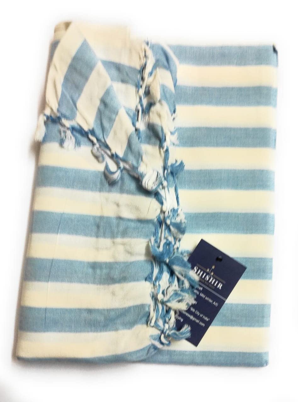 SHISHIR Handloom Bhagalpuri Cotton Chadar-250 TC Blue White Striped Premium (Size Single)