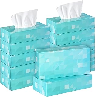 12 Packs 1560 Sheets Soft Facial Tissues Box Facial Tissues Four Patterns Box Tissues 2 Ply 130 Sheets Each Box Household Facial Tissues Fit for Bathroom Kitchen