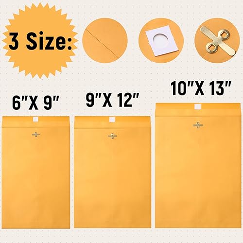 Vista 22 de Ctosree 300 sobres de manilla, sobres de cierre de papel kraft marrón a granel con cierre de cierre y sello engomado, papel pesado de 28 libras