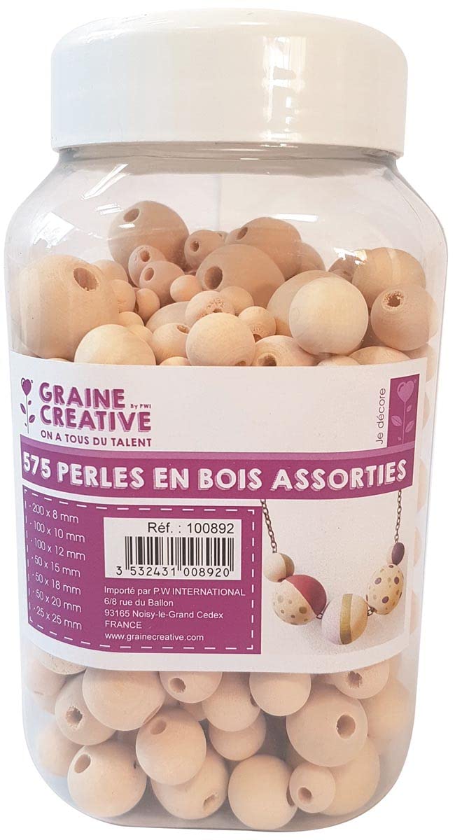 Perles bois brut lot de 575 sans échardes pour loisirs créatifs