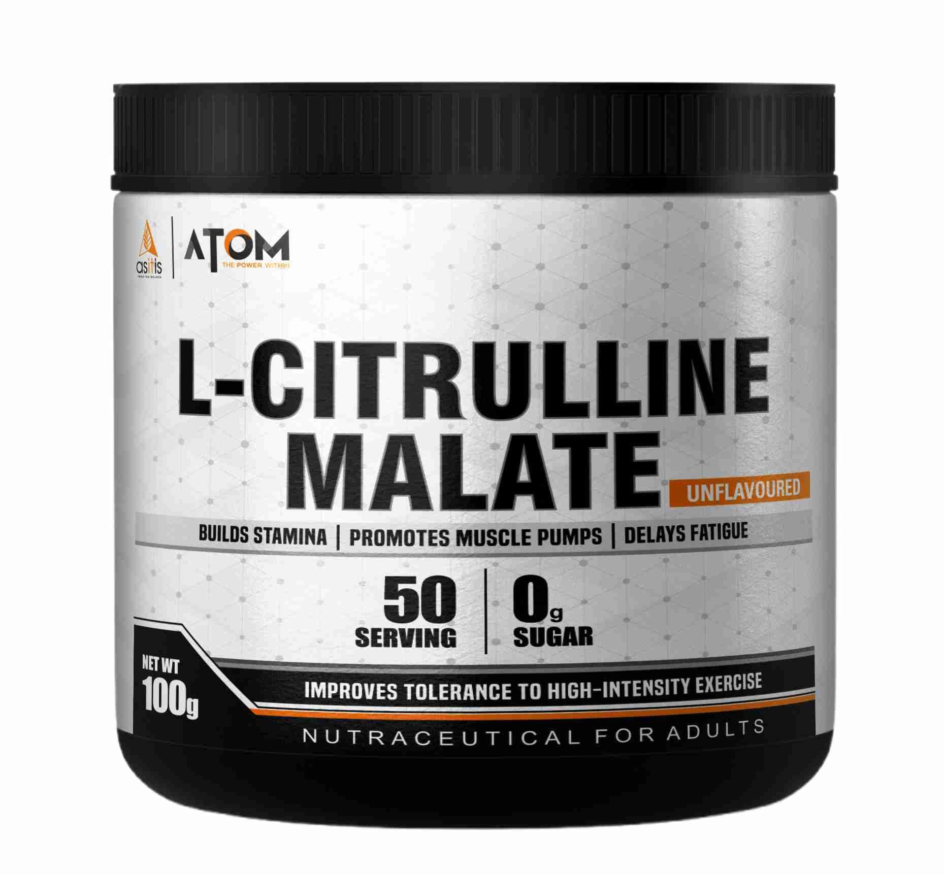 AS-IT-IS Nutrition ATOM L-Citrulline Malate Powder 2000mg, Boosts Nitric acid & Muscle recovery, Supports Endurance & Muscle Pump, Pre-Workout Supplement Men & Women, 100gm, 48 serves