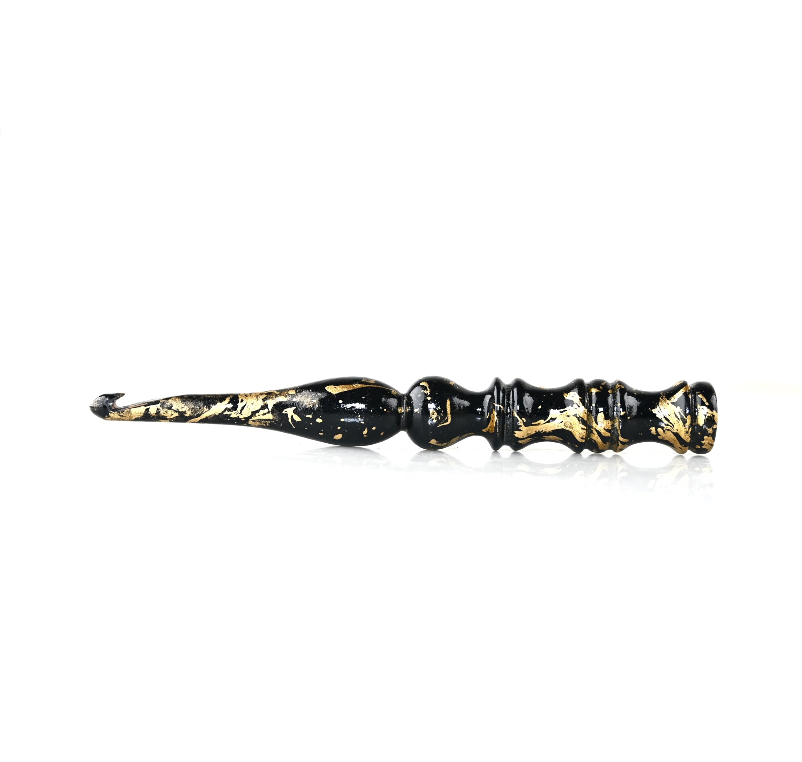 Set di 1 uncinetto ergonomico in legno, fatto a mano, per mani artritiche, sostenibili e leggeri, in legno di sheesham (8,0 mm, nero dorato)