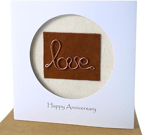 Camellia Bees Tarjeta de boda de cobre de 7 tarjeta de amor de alambre de cobre para ella él, tarjeta hecha a mano para pareja feliz, esposa, esposo