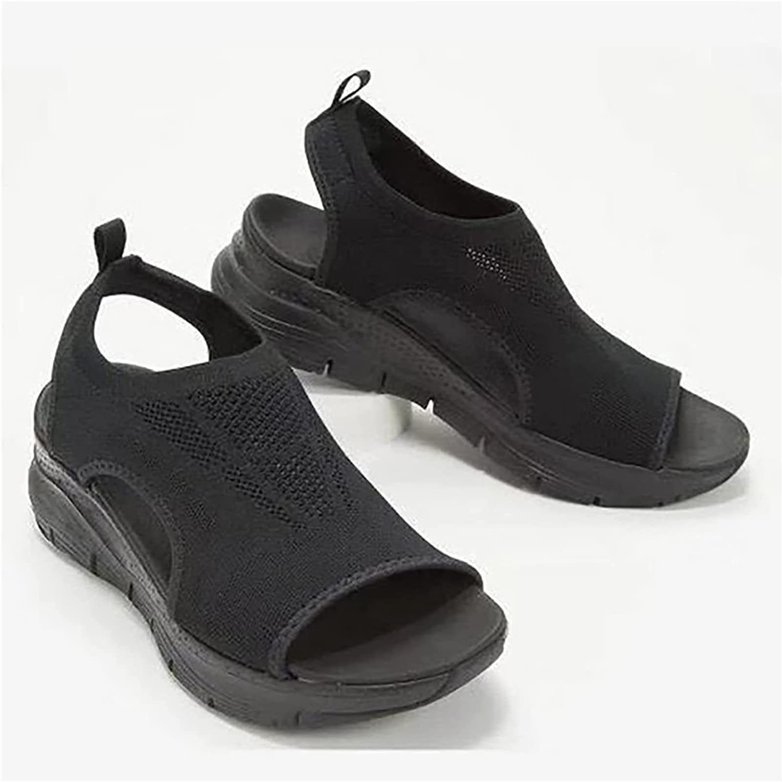 ISZI Women's Elastic Ankle Strap Wedge Sandals Summer Platform Washable Slingback Orthopedic Slide Sport Sandals-Mesh Upper Breathable Sandals Open Toe Slippers Beach Shoes,Black,EU40/US8