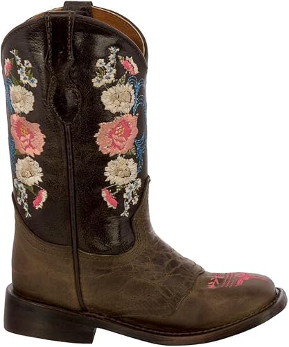 Miniatura 2 de Jazmin - Botas vaqueras con bordado floral para niñas pequeñas, color marrón, punta cuadrada, TRUE
