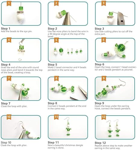 Miniatura 4 de SUNNYCLUE 1 caja para hacer 8 pares de cuentas de cristal de Navidad, kit de fabricación de aretes colgantes de muñeco de nieve blanco, cuentas de