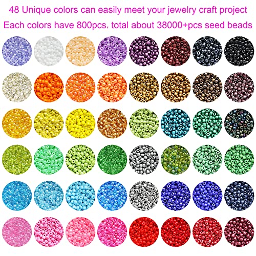 Nowsruiver Size 2Mm Glass Seed Beads 48 Colors Total About 38400Pcs,12/0 Small Seed Beads Kit Bracelet Beads With 24-Grid Storage Box For Jewelry Making #TOP1
