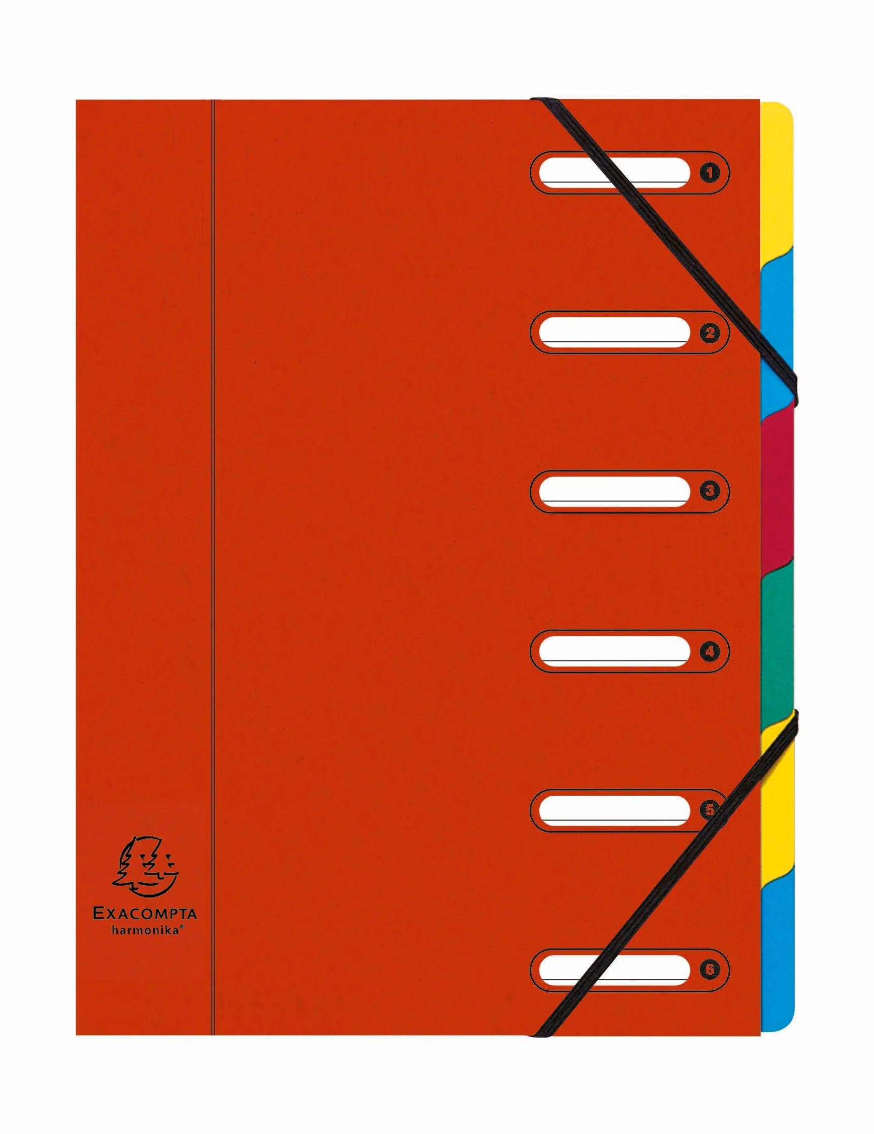 Exacompta - Ref 55065E - Box of 8 HARMONIKA File Boxes - with Elastic Bands and Cut-Out Windows - Glossy Card Cover - Expandable Back - 6 compartments - for A4 - Size 24,5 x 32 cm - red