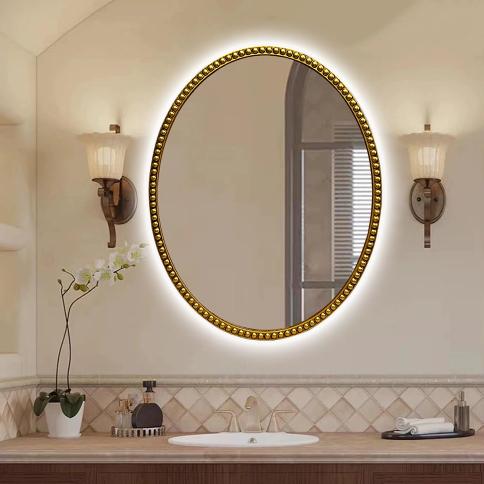 SXFSDOU LED Bathroom Mirror - Illuminated Wall with Touch Control, Dimmable Lighting for Vanity & Living Room