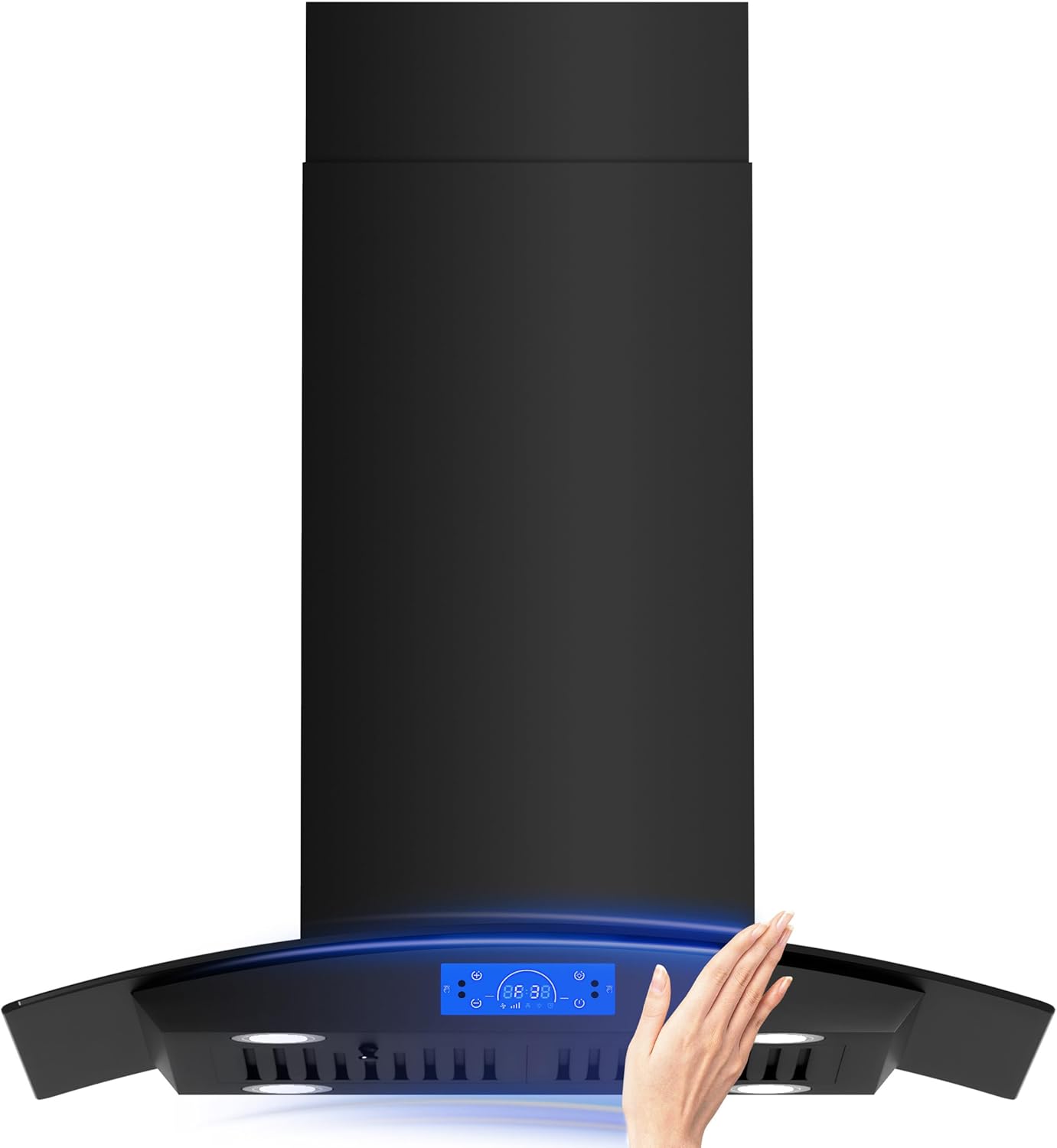 FIREGAS Black Island Range Hood 30 Inch, 700 CFM Island Kitchen Hood with Touch & Gesture Control, 3 Speed Fan, LED Lights, Ducted/Ductless Convertible Stove Vent Hood Incomplete 
