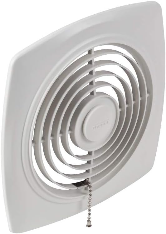Broan-Nutone 507 Chain-Operated Ventilation Fan, Plastic White Square Exhaust Fan, 7.0 Sones, 250 CFM, 8" - Bathroom Fans - 