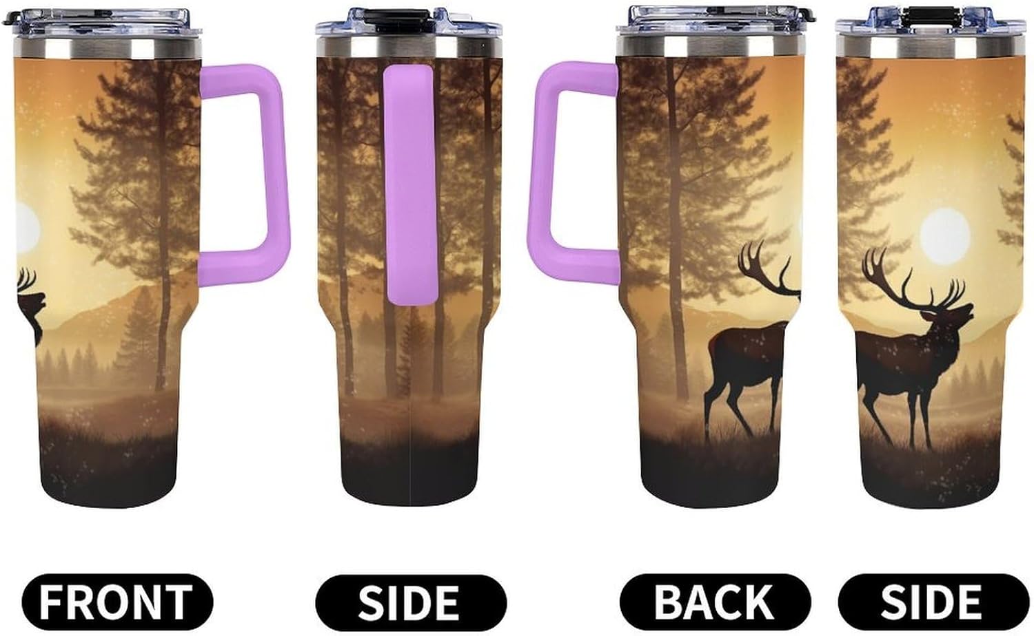 Elk Artwork Travel Coffee Mug Reusable Durable Stainless Steel Insulated Tumbler with Handle And Straw Leak Resistant Portable Thermal Cup Gifts for Men Women 40 Oz