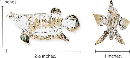 Miniatura 3 de WitnyStore Pequeña figura de pez Arowana de 2 pulgadas de largo, color dorado transparente, soplado a mano, vidrio pintado a mano, animales
