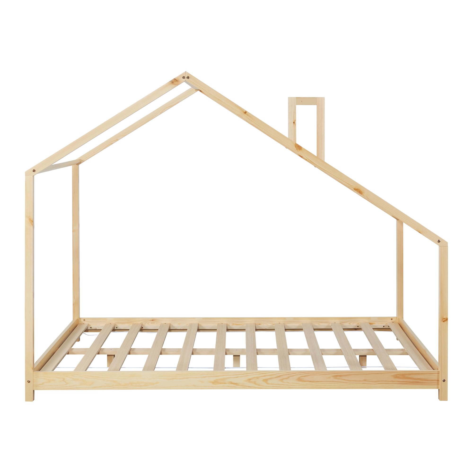 [en.casa] Kinderbett Siuntio Kleindkindbett in Haus-Optik Bodenbett Montessori Bett Hausbett Bettgestell aus Kiefernholz Abenteuerbett 140x200cm Natur