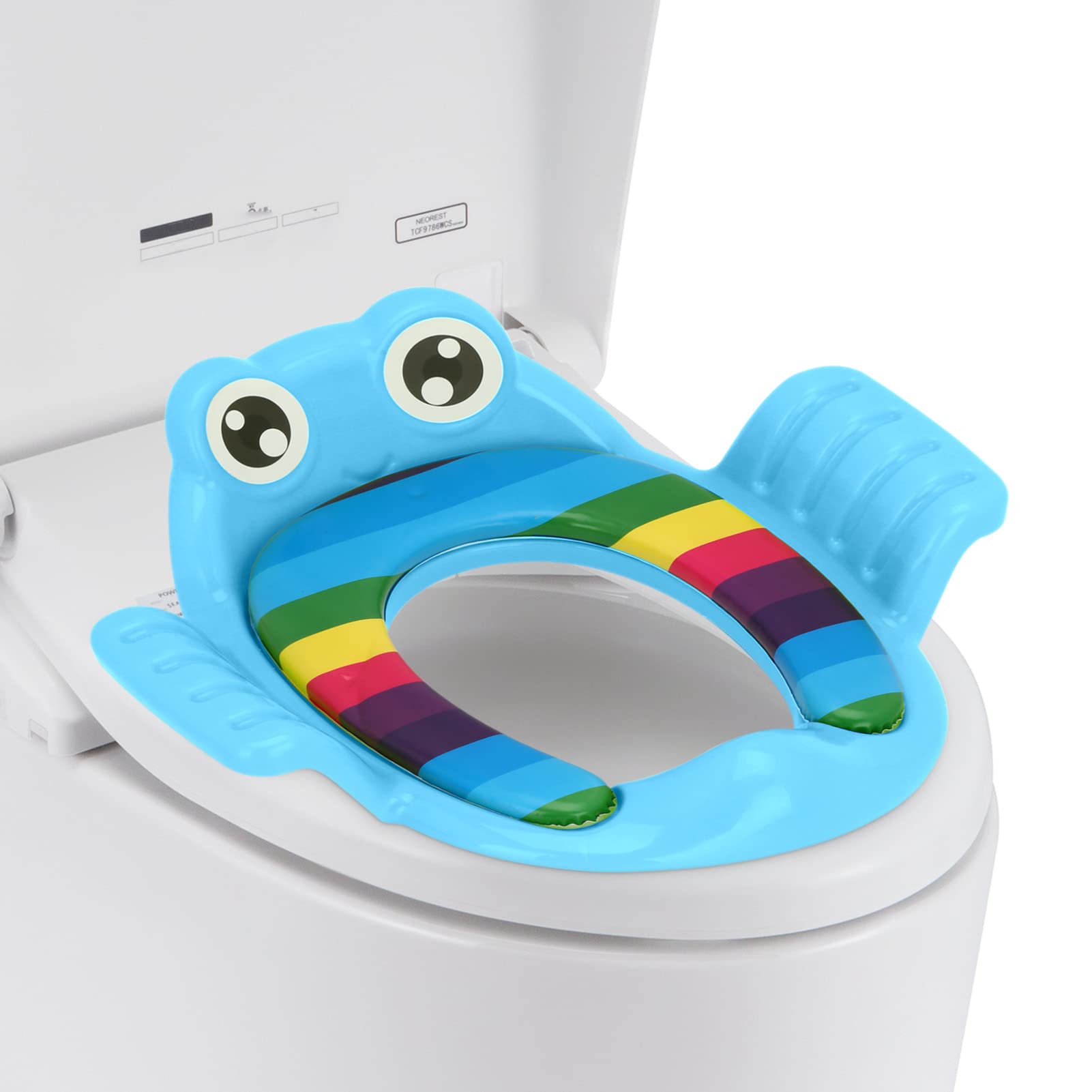 Trintion Unisex Kids Blue Potty Training Toilet Seat 38X35cm Kids Non-Slip Splash Resistant Comfortable Toilet Trainer With Handles And Backrest Portable Toddler Toilet Seat Pads For Round And Oval Toilets (Blue)
