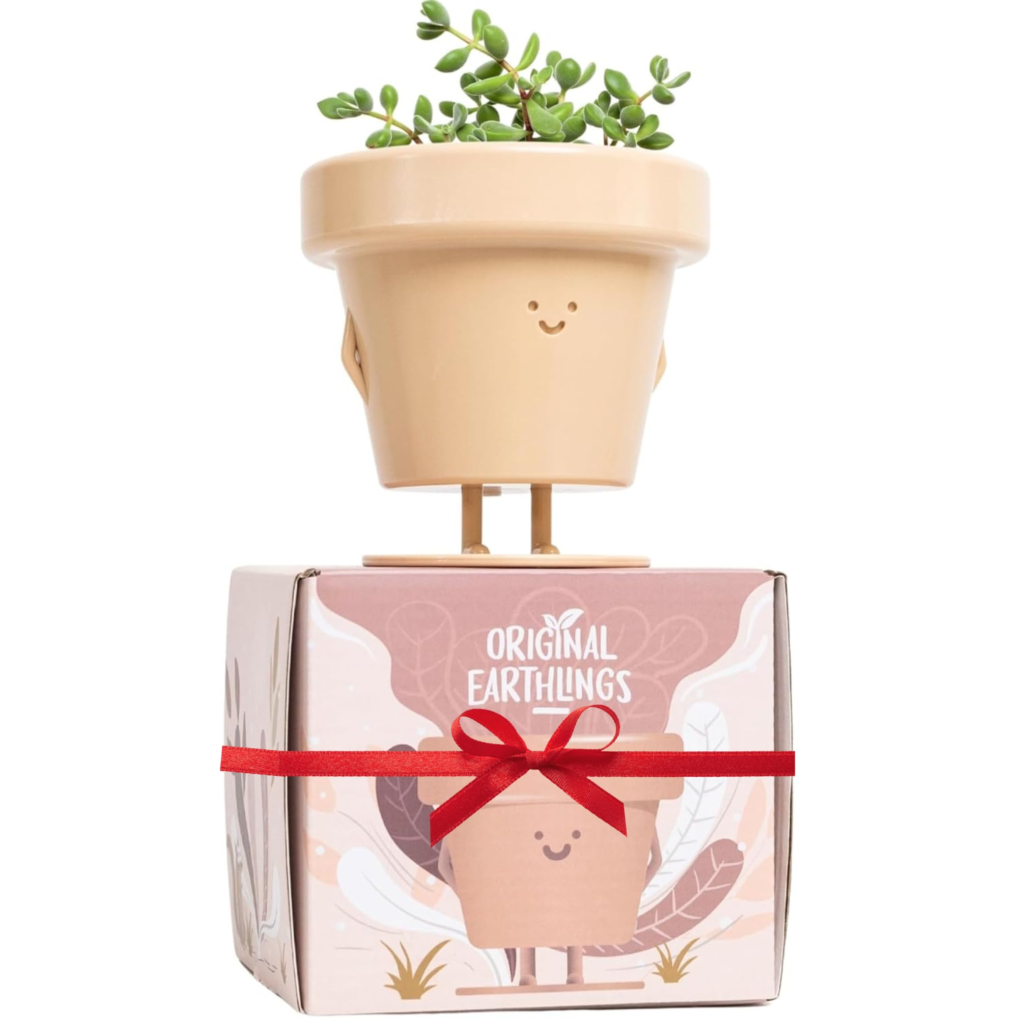 Original Earthlings Standing Indoor Plant Pot, Unique Cute Plastic Flower Pot with Face, 3.5 Inch Succulent/Cactus Planter Gift with Drainage Hole, Decorative Novelty Planter (1 x Standing Pot)