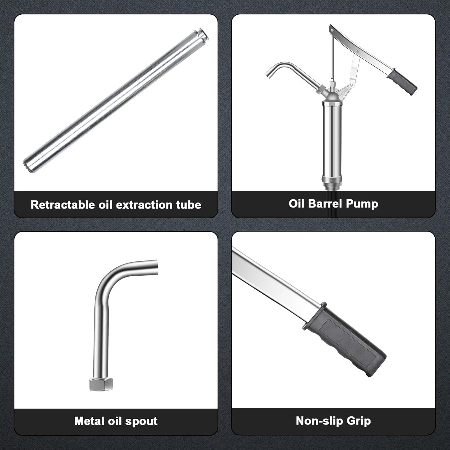 Bomba Manual para bidones de Aceite, Bomba de Palanca para barriles, Tubo de succión telescópico de 450-900 mm, Apta para bidones de Aceite de 50-200 L, Ideal para transferir Aceite de Motor, diésel,