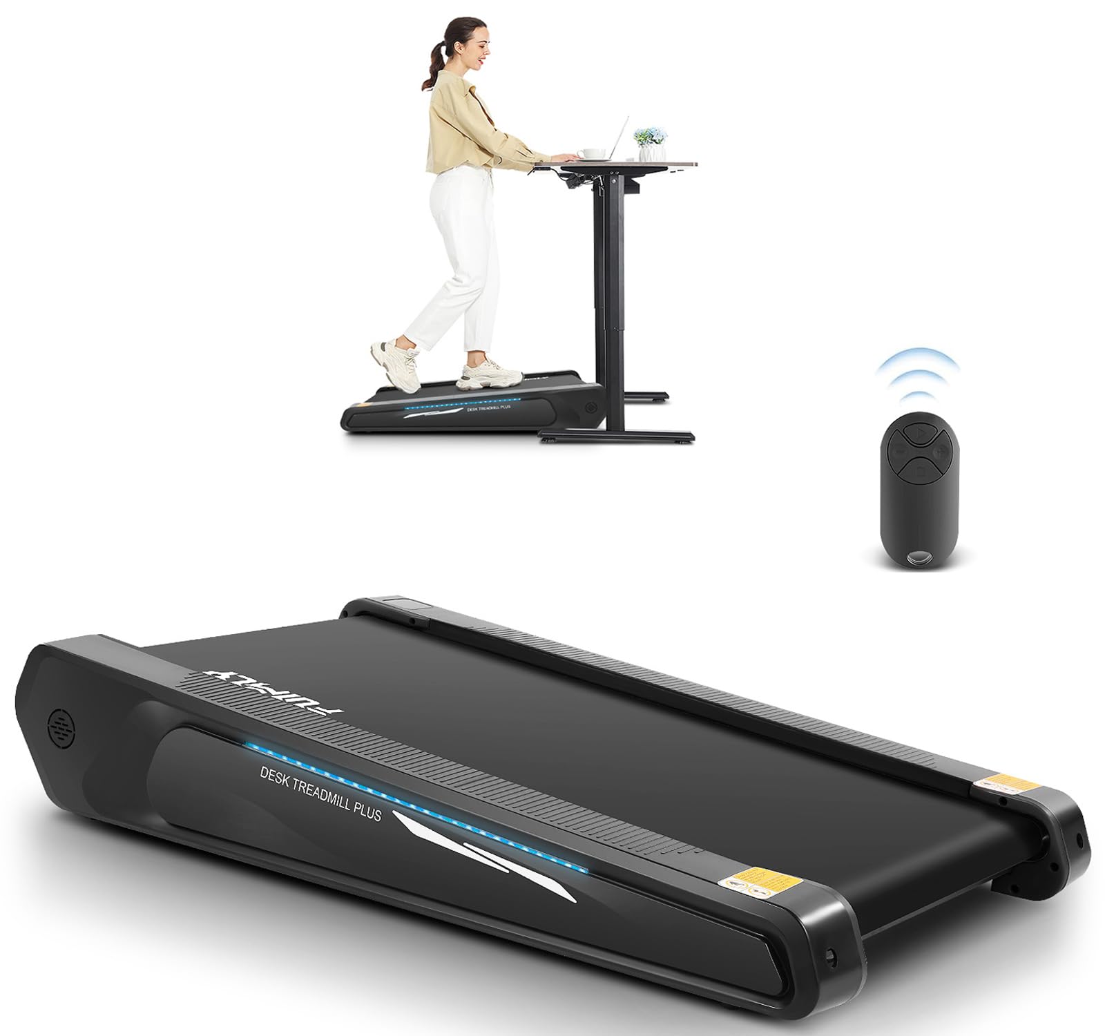 Walking Pad Treadmill with Incline 2.5HP Under Desk Treadmill, Small Treadmills for Home Office with 5% Incline | Smart Remote Control | LED Display | Cool Lighting | Max 300lbs Weight Capacity