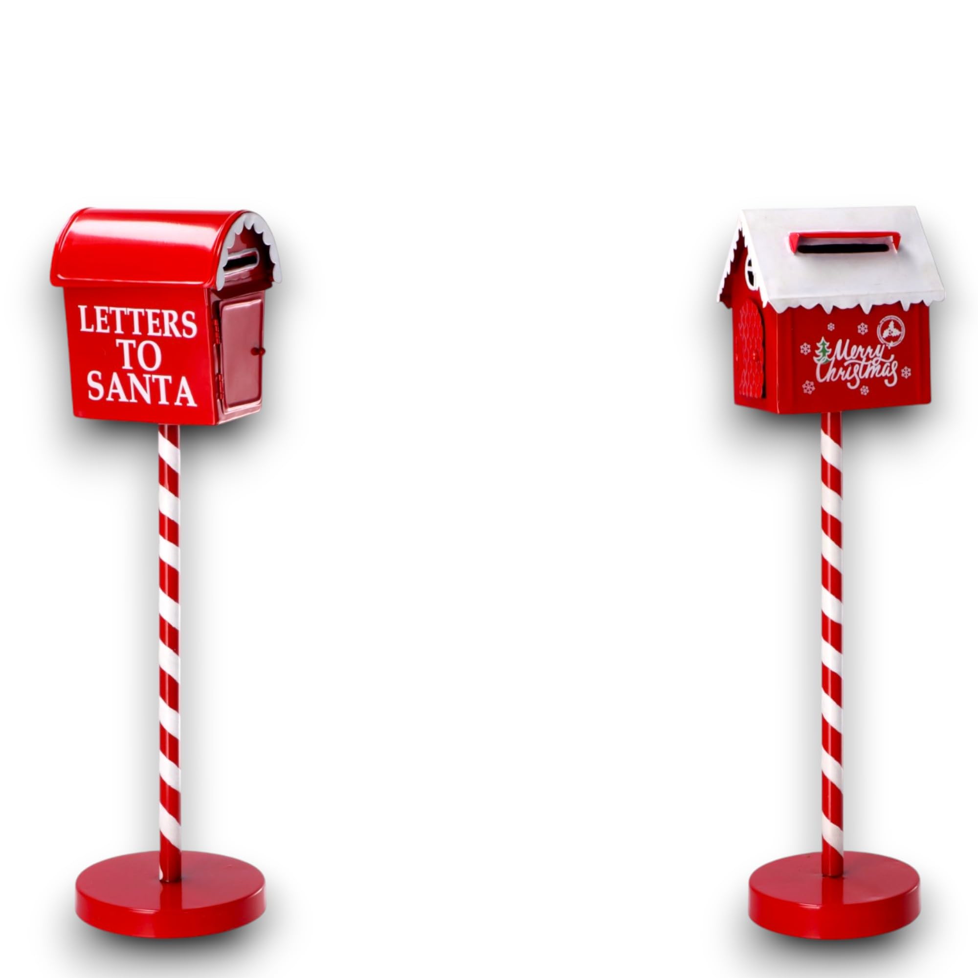 Cassetta della posta natalizia stand in metallo 50 cm, con Babbo Natale, Merry Christmas, decorativa, rossa, decorazione da terra per le vacanze, Natalizia in Metallo con Buca Lettere a scritte