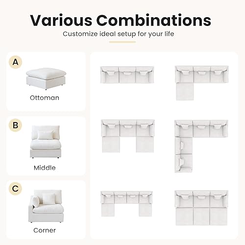 Miniatura 17 de WJShome - Sofá seccional modular en forma de nube para sala de estar, sofá de 160" con relleno de plumón en forma de U con otomano, sofás