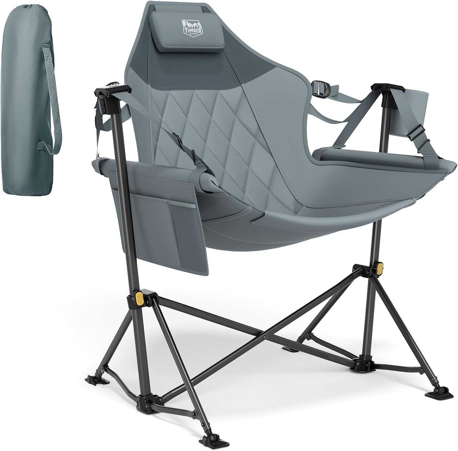 Timber Ridge Hammock Camping Chair with Adjustable Backrest, Heavy Duty Folding Hammock Chair Supports 300lbs, Portable Hammock Chair for Camping, Travelling and Patio, Grey