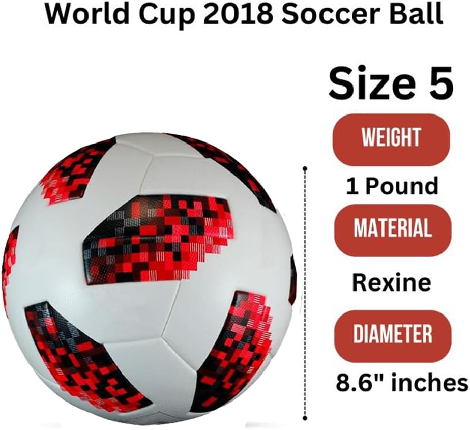 World Cup 2018 Russia Match Ball Replica Soccer Ball Size 5 Official Famous White & Red Final Match Football for Collectors and Soccer Fans OII-026
