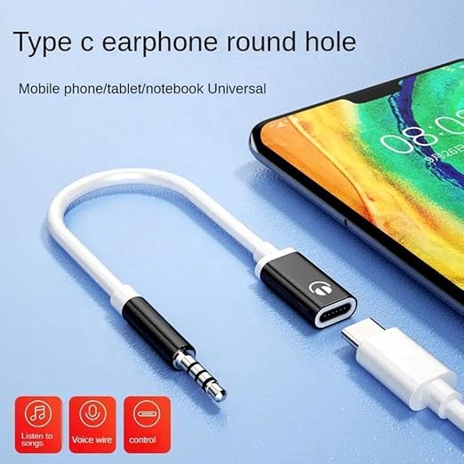 Cable adaptador audio 3.5mm macho a USB-C hembra blanco miniatura 4