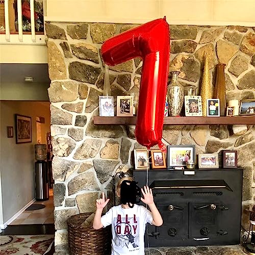 Image of Red Number 7 Balloon, 40 Inch Large Number 0-9 Set with Foil Balloons for Boys Girls 7th Birtyday Party Decoration Anniversary Graduation Celebration New Year Party for Women Men Supplies