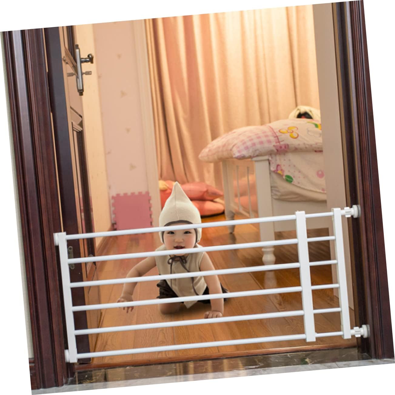 Indoor Wide Safety Gate Pressure Mounted Dog Gate Boy Girl Extra Wide Walk Through Pet Fence Boys and Girls Pet Stair Hallway White High