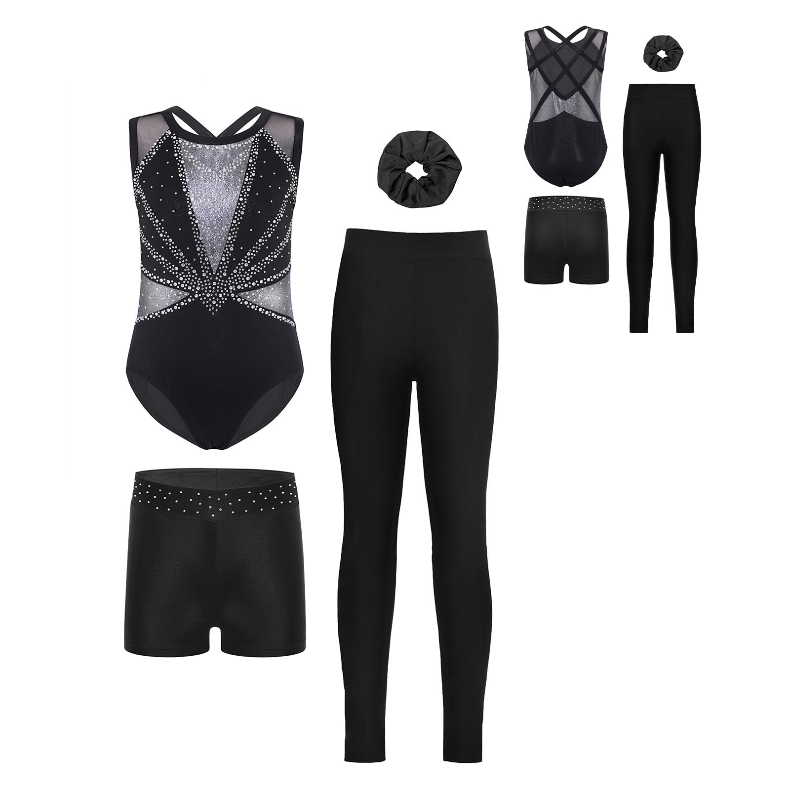 Vxuxlje Bambini Body Ginnastica Ritmica Bambine Con Shorts Tuta Intera Da Pattinaggio Artistico Ragazze Body Danza Classica Danza Classica Argento Nero 13-14 anni