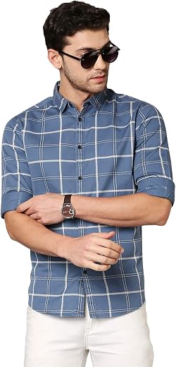 Dennis Lingo Men's Checkered Slim Fit Cotton Casual Shirt