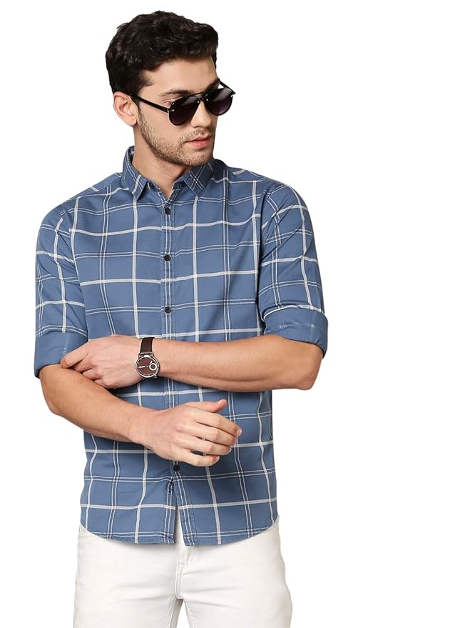 Buy Dennis Lingo Men's Checkered Slim Fit Cotton Casual Shirt at Amazon.in