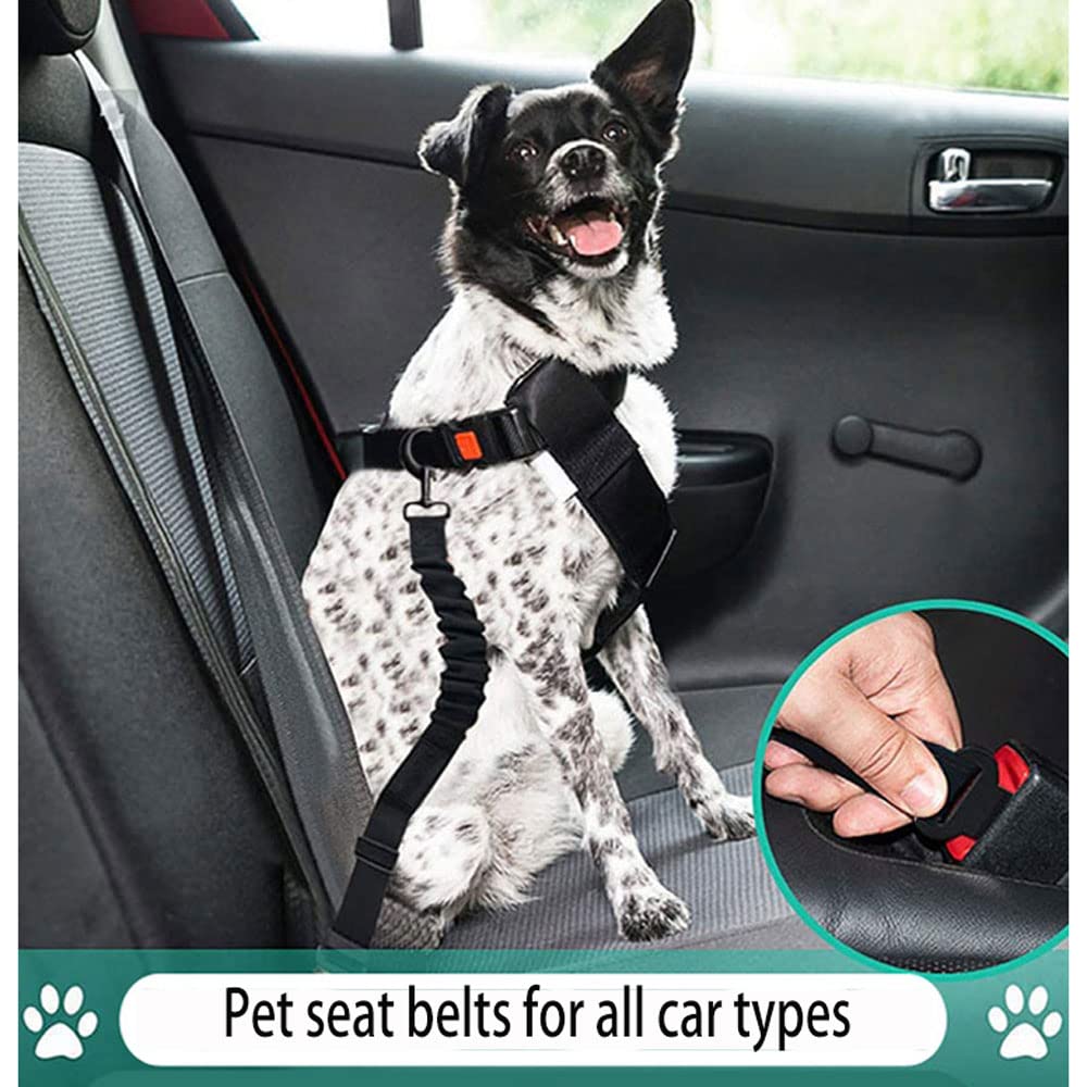 Cinturón De Seguridad Para Mascotas En Coche - Pack De 2, Elástico Y Acolchado, Ajustable De 22 A 34 Pulgadas, Con Mosquetón